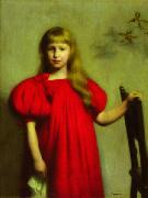 Pankiewicz, Jozef Portrait of a girl in a red dress Sweden oil painting artist